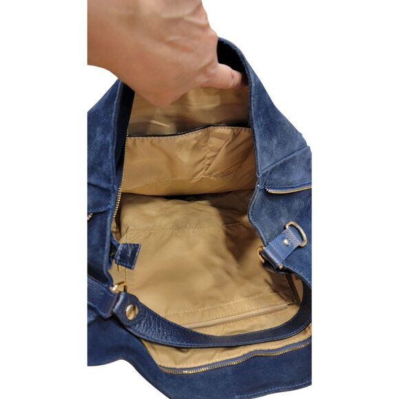 Navy Leather & Suede Tote Bag - Picture 4 of 8